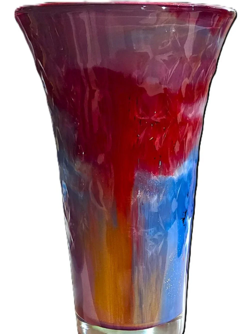 Hand-Painted Acrylic Pour Vase, Red Blue Gold Abstract Art Home Décor